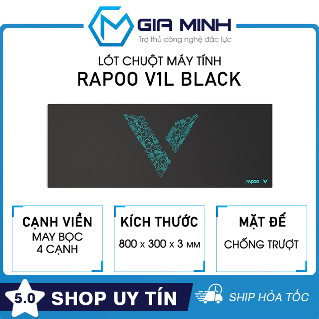 Lót Chuột Rapoo V1L Black - Kích Thước 800 x 300mm - Bọc Viền Chống Trượt - Ship Hoả Tốc
