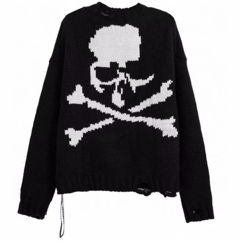 Áo sweater, áo len họa tiết đầu lâu sau lưng cực chất cho nam nữ