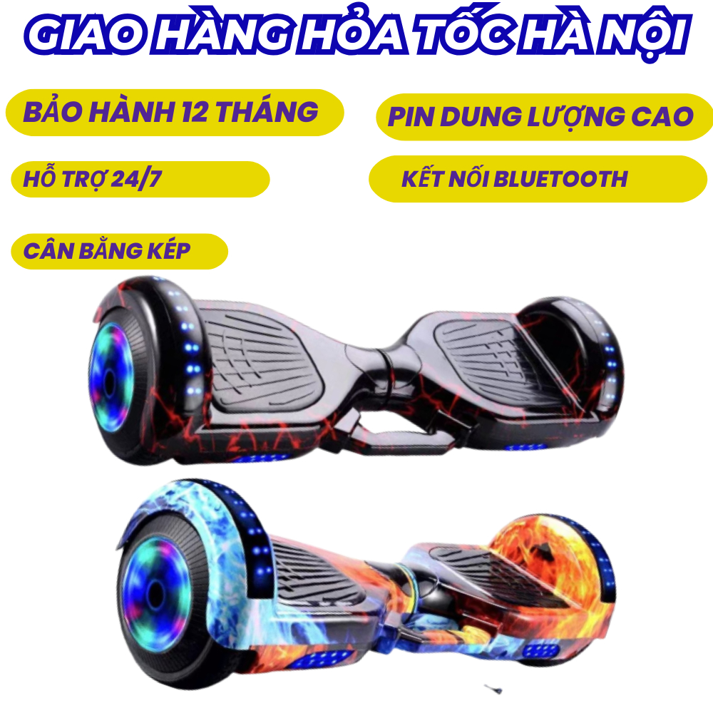 Xe điện cân bằng 2 bánh xe 7 inch màu lửa băng độc đáo, Xe cân bằng có loa phát nhạc kết nối bluetooth