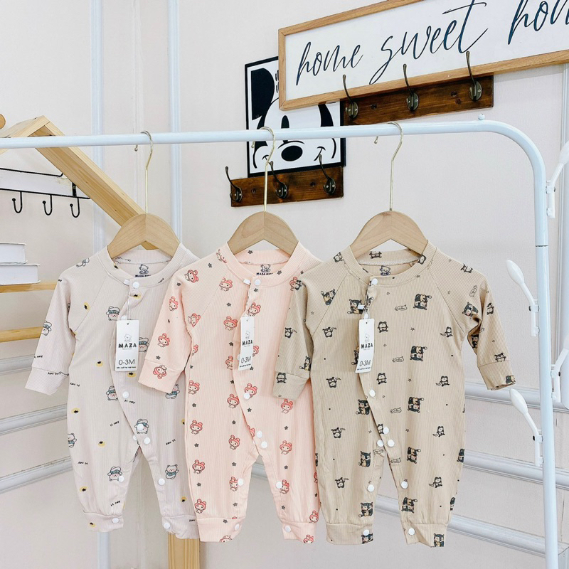 Body dài tay thun tăm cho bé sơ sinh Bodysuit thu đông Bộ đồ liền thân bé trai bé gái