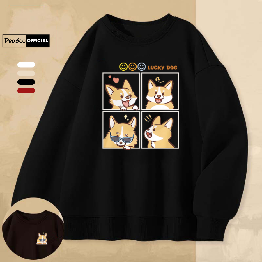 Áo Sweater Lucky Dog Nam Nữ By PEABOO Unisex Chất Nỉ Lót Bông Form Rộng