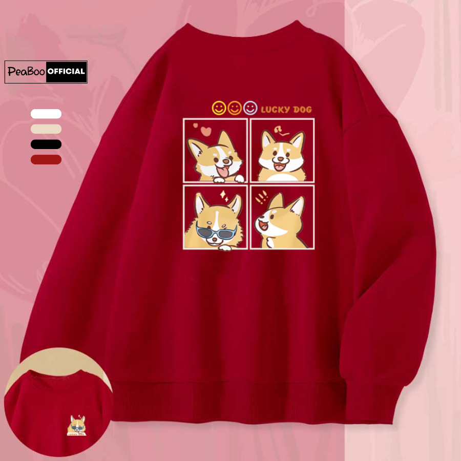 Áo Sweater Lucky Dog Nam Nữ By PEABOO Unisex Chất Nỉ Lót Bông Form Rộng