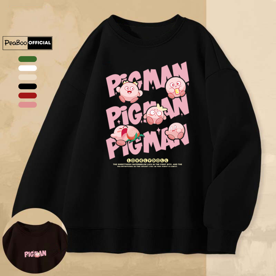 Áo Sweater Pig Man Nam Nữ By PEABOO Unisex Chất Nỉ Lót Bông Form Rộng