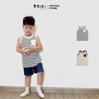Áo Ba Lỗ kẻ ngang phối túi ngực chất thun Cotton Kiểu Dáng Basic Cho Bé 8-30kg, Áo cộc tay hè trẻ em Pisaro Kids