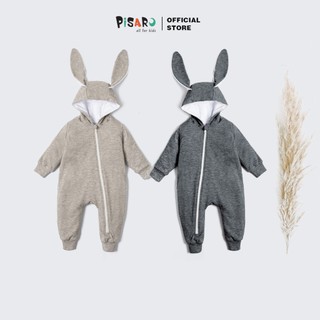 Body khóa chéo tai thỏ nỉ bông cotton phom rộng dài tay thu đông giữ ấm Pisaro 2 lớp cho bé trai bé gái