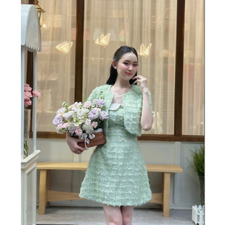 LYRA Áo dạ tweed lông ngắn tay cổ tròn dáng crop phong cách trẻ trung - LWNAO011