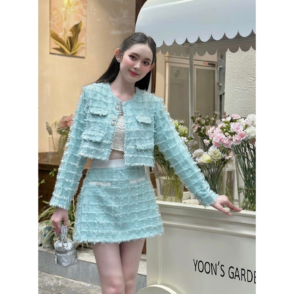 LYRA Áo khoác dạ tweed lông cổ tròn phối 4 túi trang trí phong cách trẻ trung, Hàn Quốc - LWNAO012