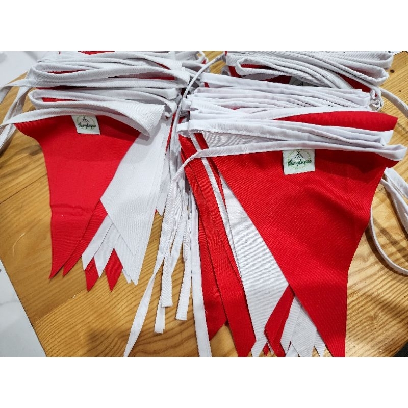 Dây cờ tam giác màu đỏ trắng, trang trí Giáng Sinh, Lều camping Picnic dây cờ dài 3.8m, Treo tường, Sinh nhật,Decor quán