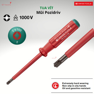 Tua vít cách điện mũi kết hợp pozidriv & mũi dẹp mở ốc tủ bảng điện & cơ khí pb swiss tools 5180.1-80 và 5180.2-100