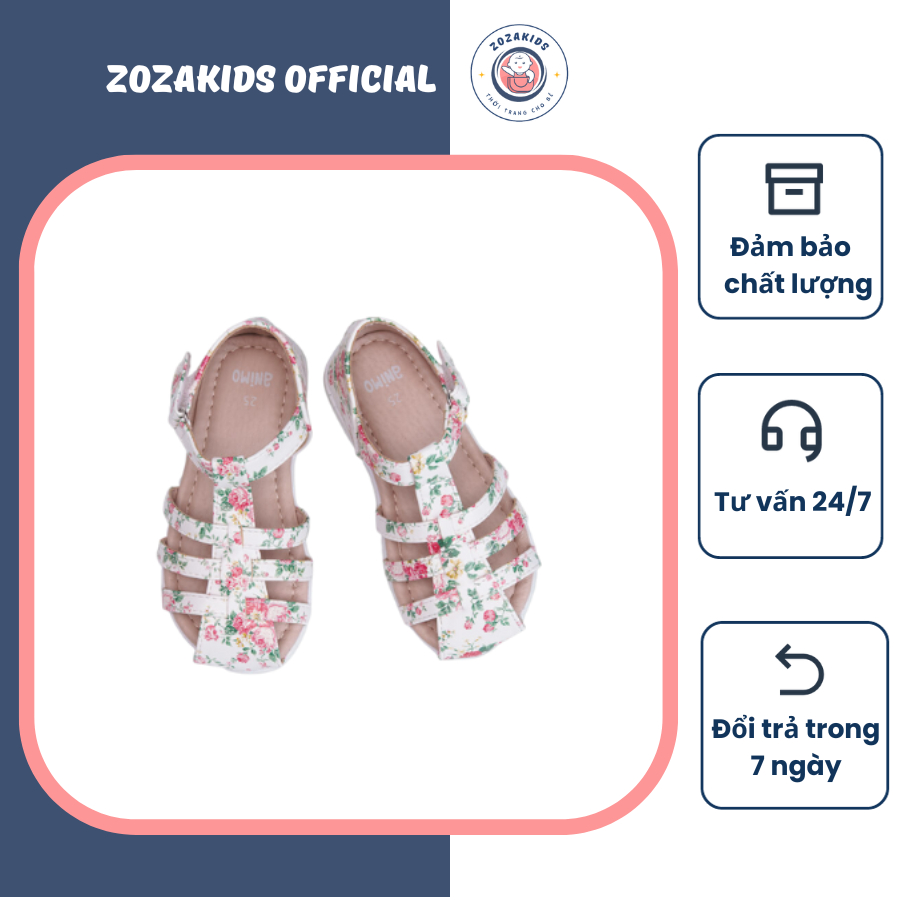 Giày Sandal Cho Bé Gái Animo 6-10 Tuổi, Dép Sandal Quai Dán Đế Mềm Chống Trượt Thoáng Khí Phong Cách Hàn Quốc-ZozaKids