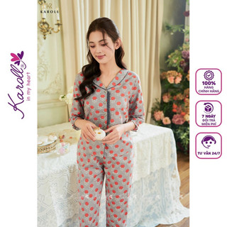 Đồ bộ nữ mặc nhà Jcvcoll - Karoll NH23.088 BỘ PIZAMA THÔ HOA. QD