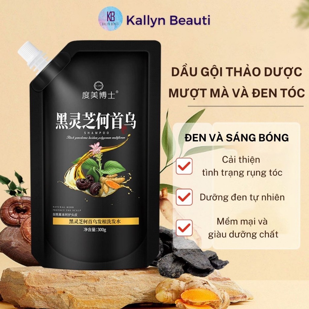 Dầu gội phủ bạc linh chi đen, phủ đen mái tóc nuôi dưỡng tóc đen khỏe bóng mượt 300g