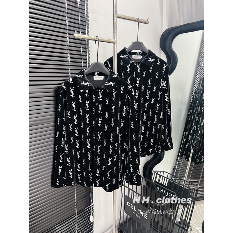 Áo Sơ Mi Nhung Đính Đá YSL HH • Melanie Boutique