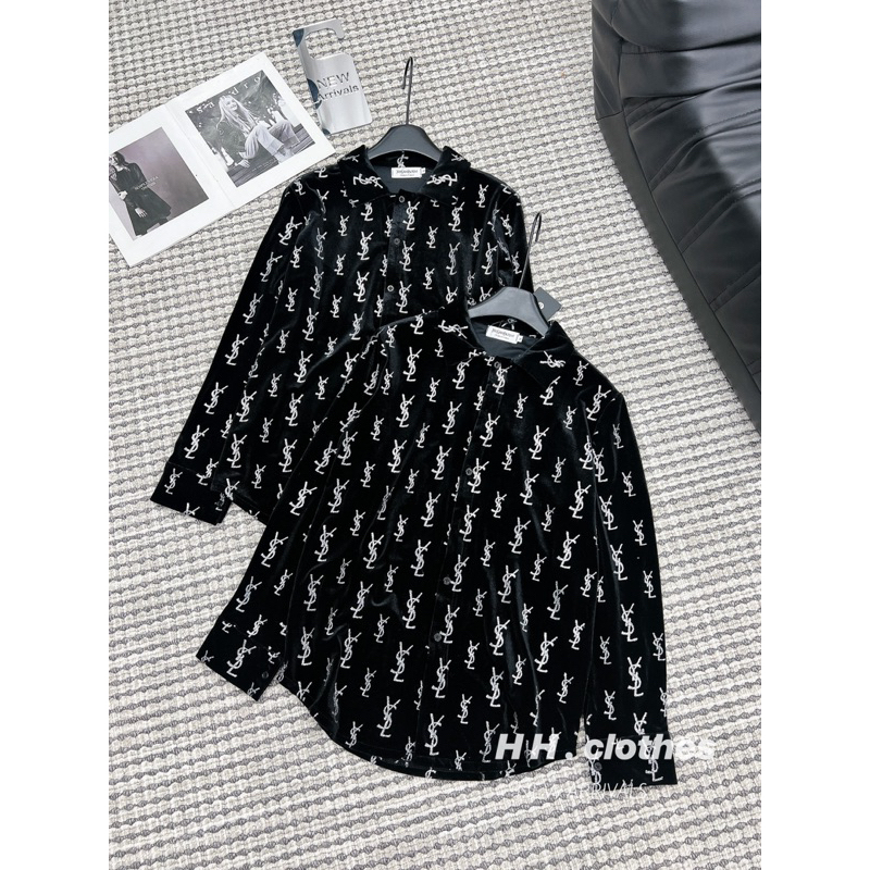 Áo Sơ Mi Nhung Đính Đá YSL HH • Melanie Boutique