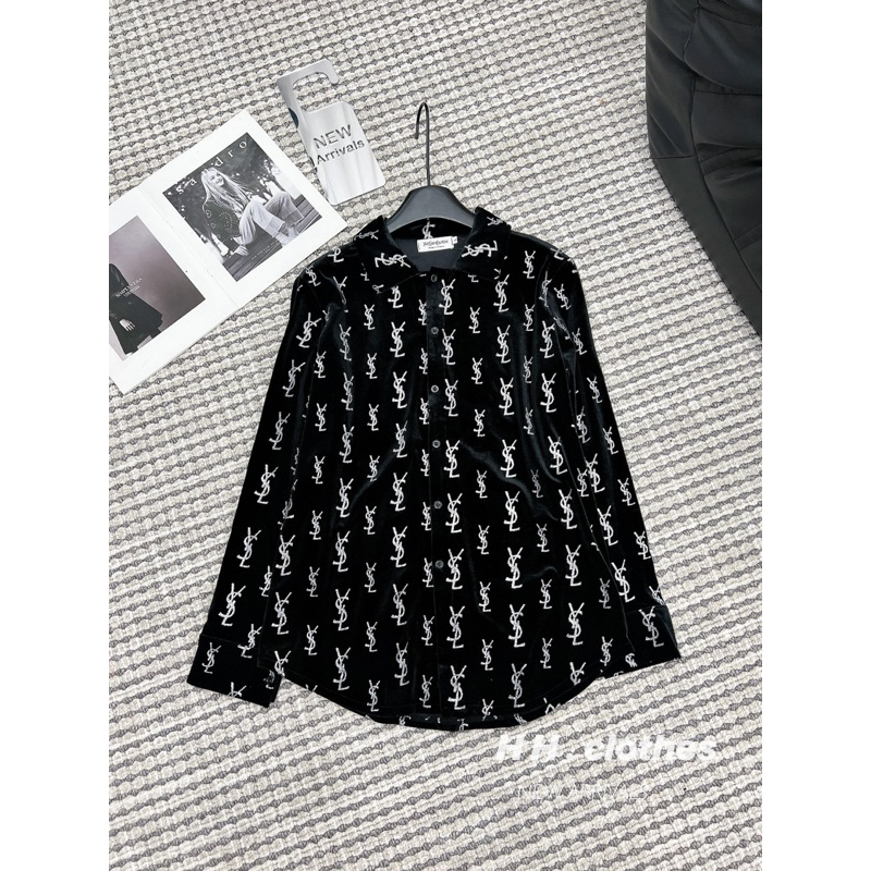 Áo Sơ Mi Nhung Đính Đá YSL HH • Melanie Boutique