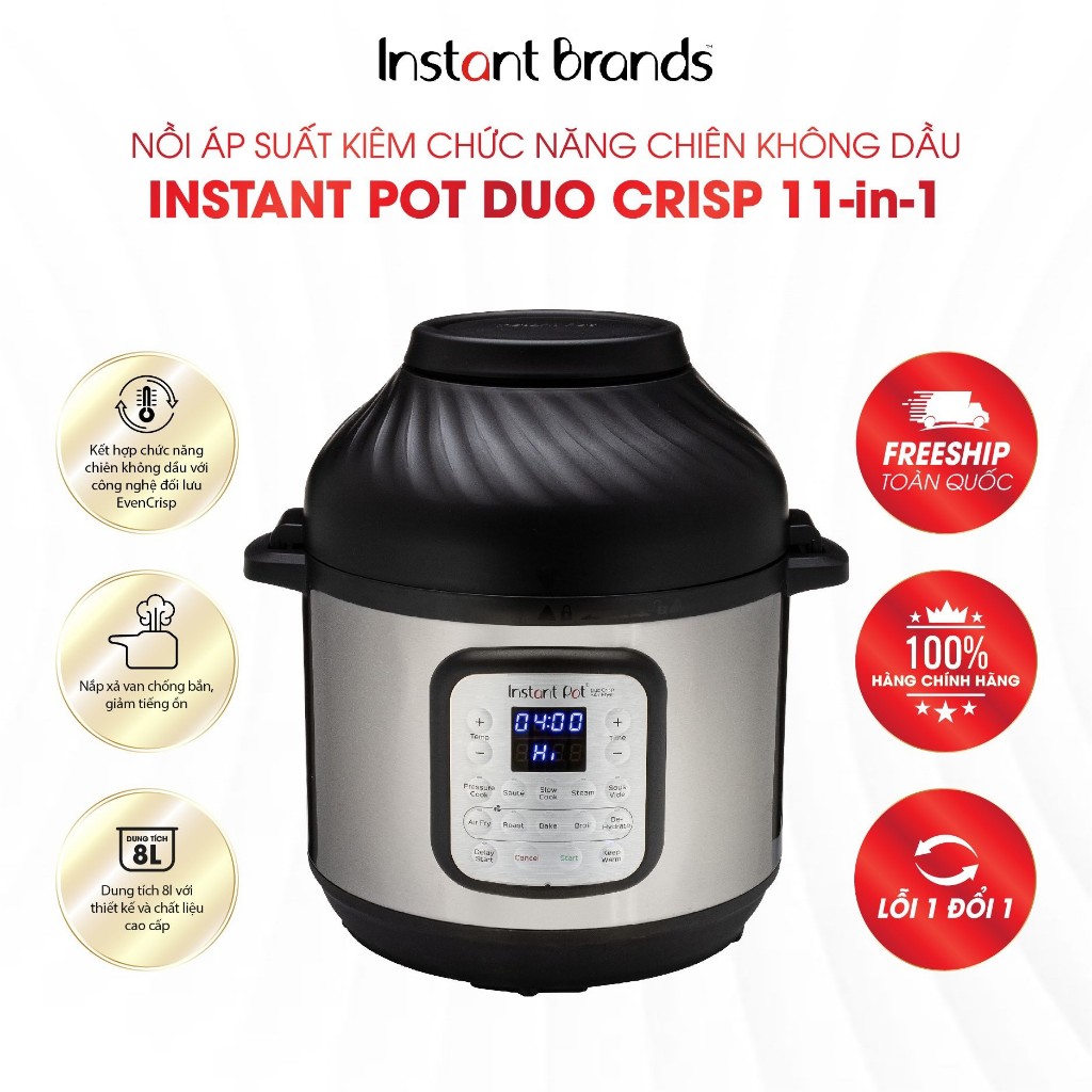 Nồi áp suất có chiên không dầu đa năng Instant Pot DUO CRISP 80 11in1, dung tích 8L, Bảo hành chính hãng 12 tháng