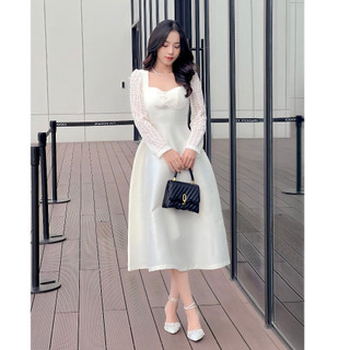 Váy thiết kế ren dệt Hàn Quốc tay dài sang trọng hàng cao cấp Lucido Fashion V49