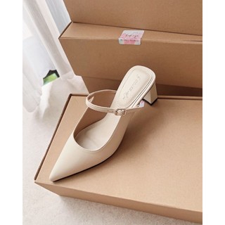 Giày cao gót dáng sục mũi nhọn gót vuông cao 7cm thời trang