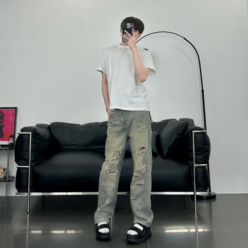 QUẦN BAGGY JEANS RÁCH - FROM RỘNG CHO NAM VÀ NỮ KÈM ẢNH THẬT M1284