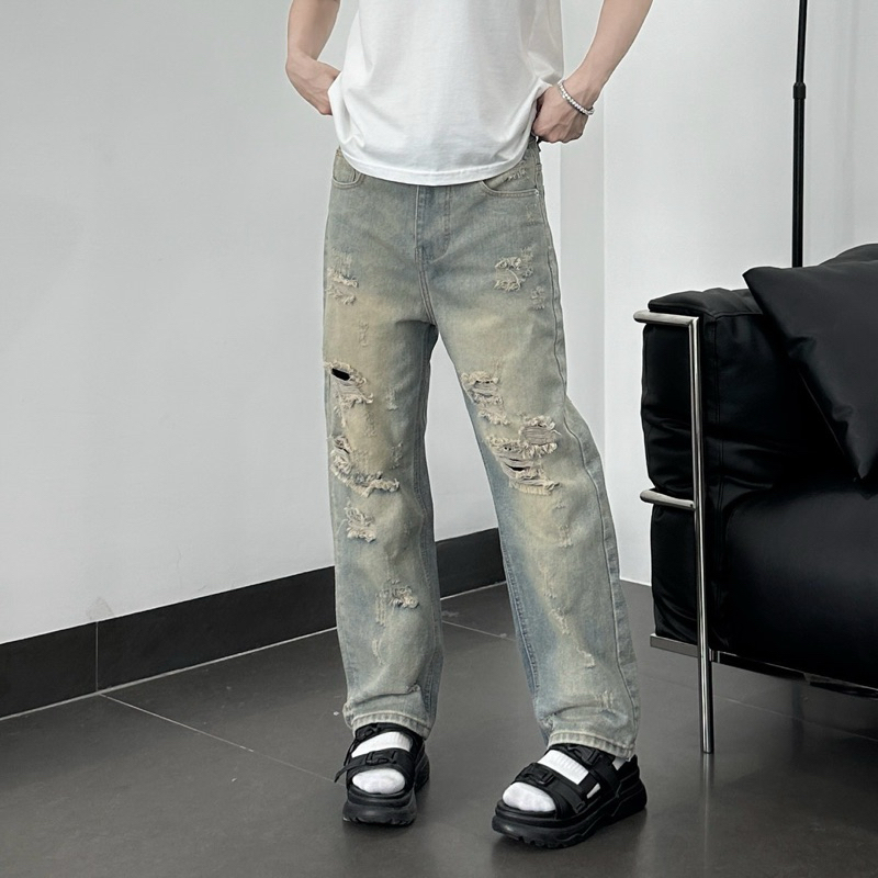 QUẦN BAGGY JEANS RÁCH - FROM RỘNG CHO NAM VÀ NỮ KÈM ẢNH THẬT M1284