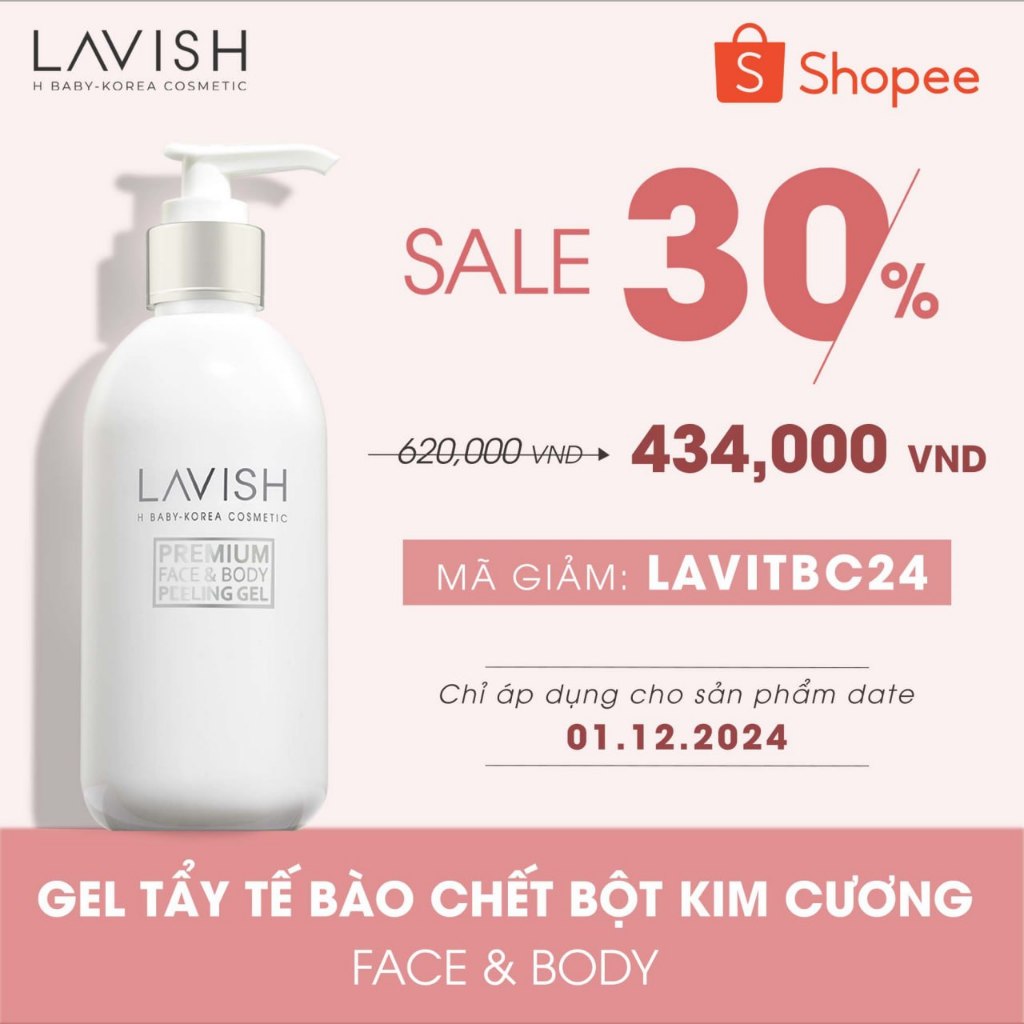 TẨY TẾ BÀO CHẾT DA MẶT VÀ TOÀN THÂN BỘT KIM CƯƠNG LAVISH H BABY 250ml