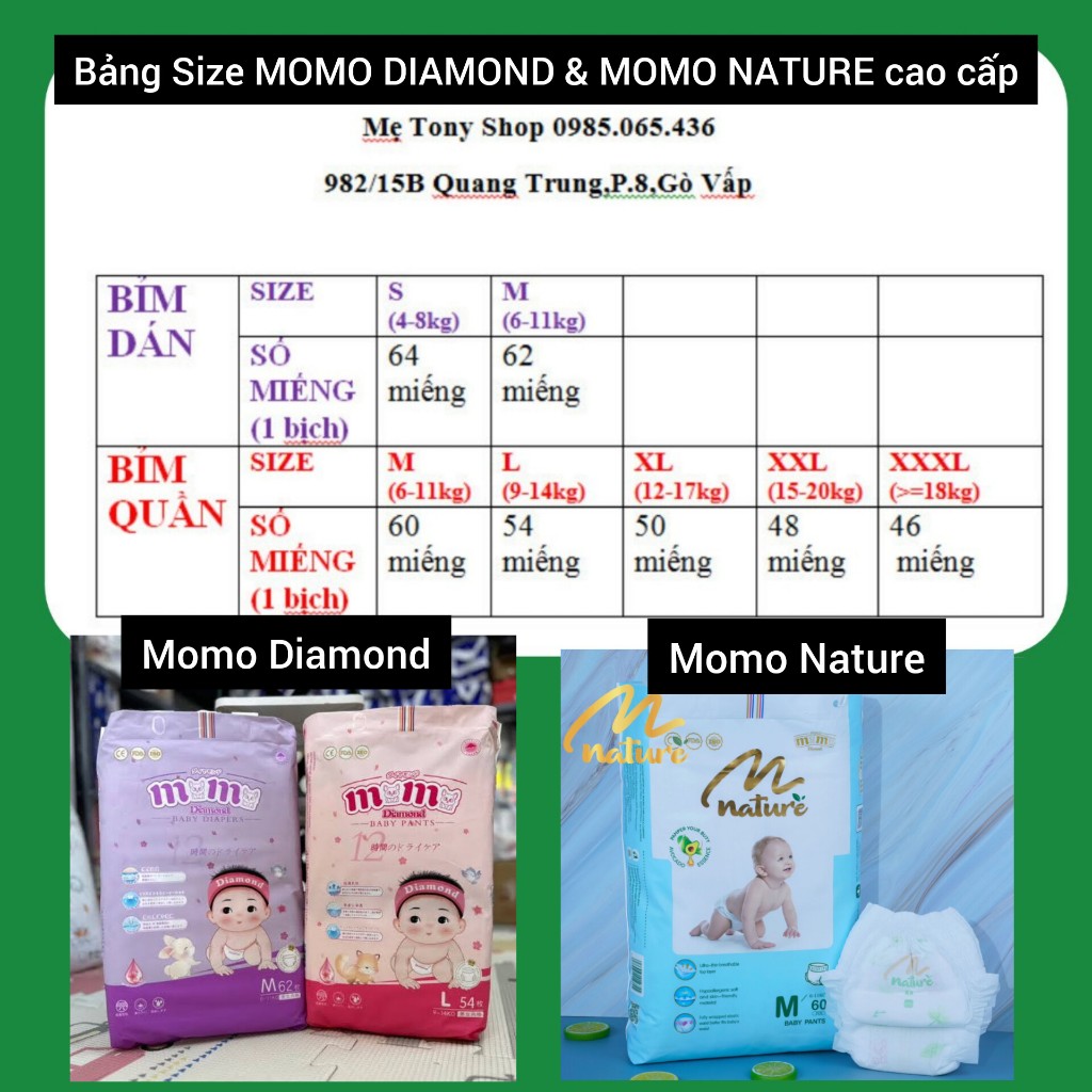 COMBO 2 BỊCHTã Bỉm Dán/Quần Xuất Nhật MOMOTARO/MOMO DIAMOND Đủ Size S112/M92/L84/XL78/XXL72/XXXL70