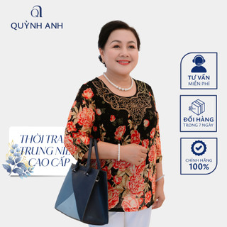 A04 Áo Kiểu Trung Niên Nữ Đẳng Cấp - Thun Co Giãn 4 Chiều - Họa Tiết Hoa Bắt Mắt - 23031