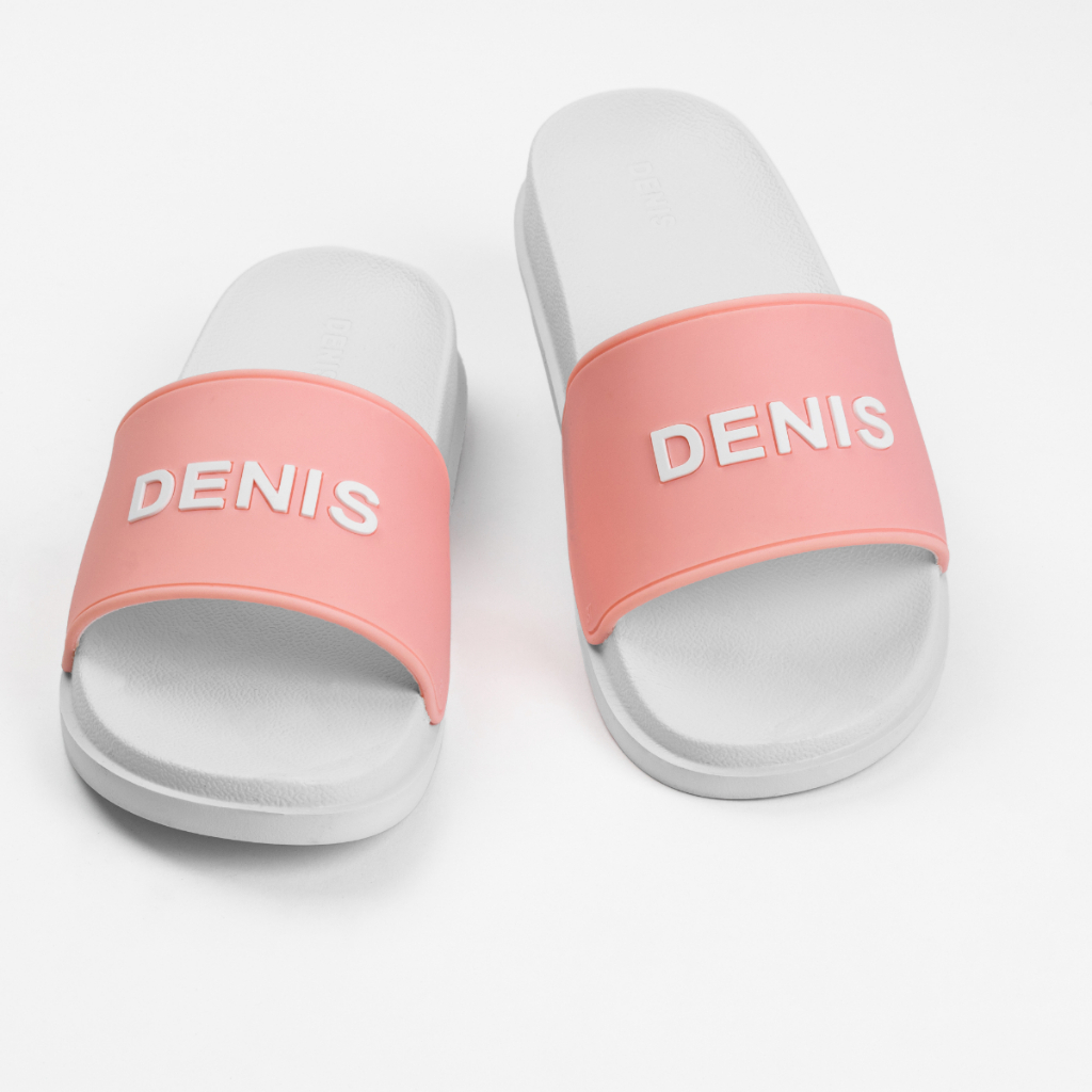 Dép quai ngang nam nữ Denis DN17 Unisex Slipper Màu Hồng chữ trắng đế trắng nữ tính Ngoài trời