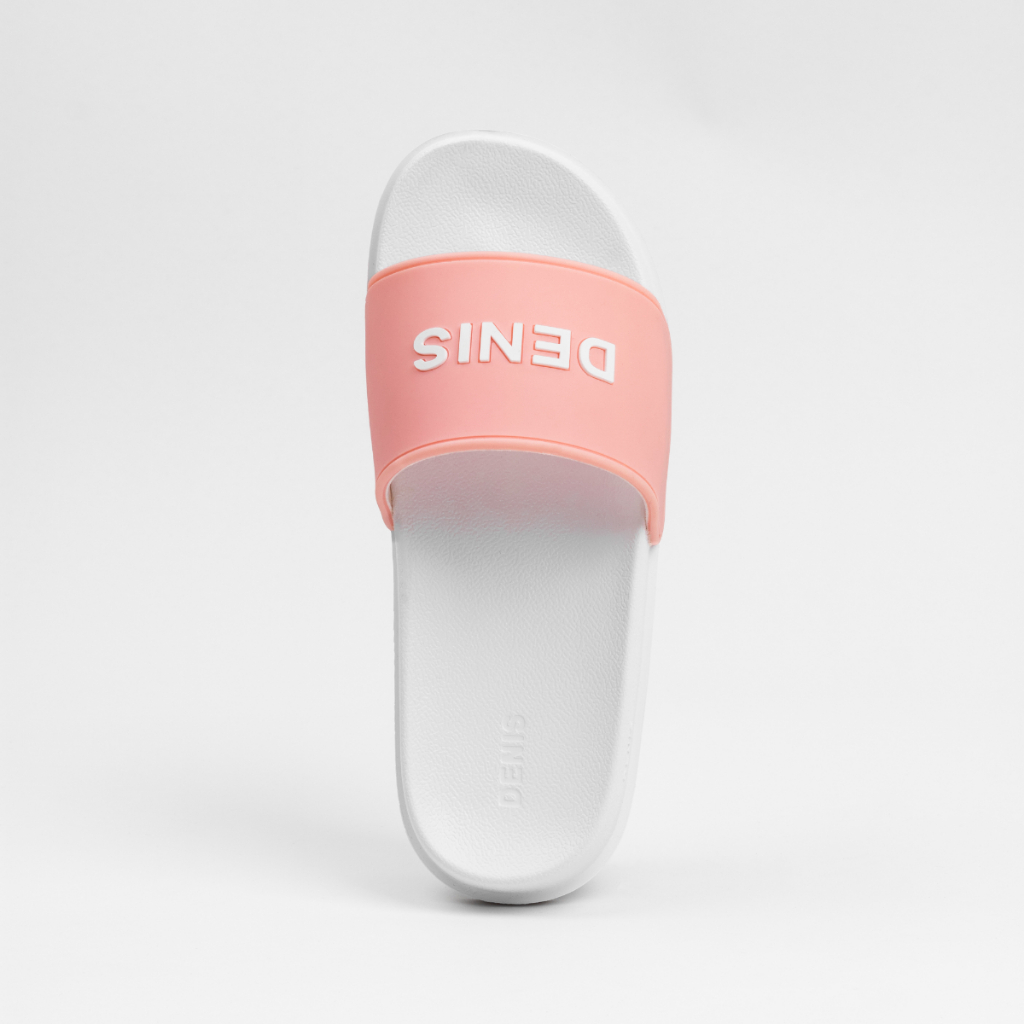 Dép quai ngang nam nữ Denis DN17 Unisex Slipper Màu Hồng chữ trắng đế trắng nữ tính Ngoài trời