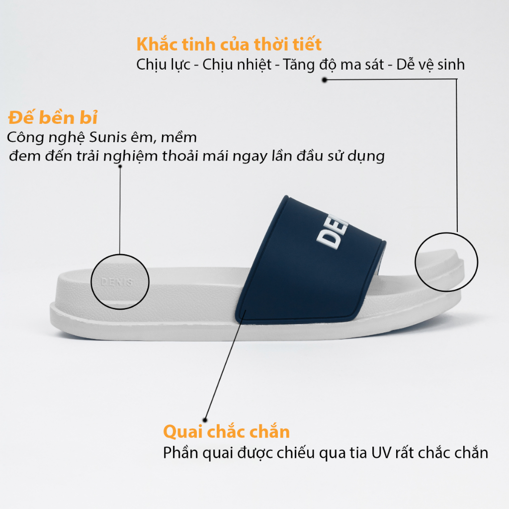 Dép quai ngang Denis Unisex Slipper Quai Xanh Biển Chữ Trắng DN03