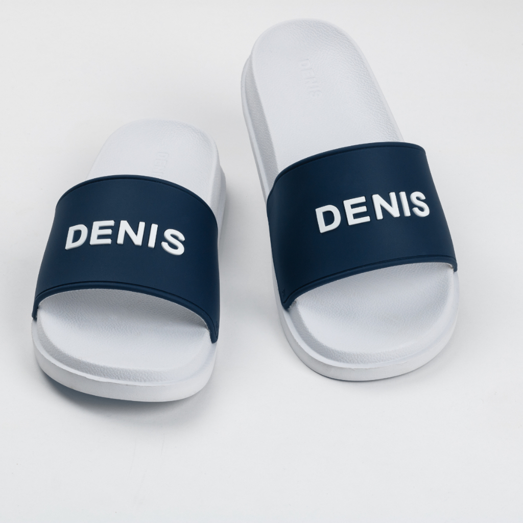 Dép quai ngang Denis Unisex Slipper Quai Xanh Biển Chữ Trắng DN03