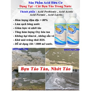Acid hữu cơ tạt rửa nước ao nuôi tôm cá, làm sạch bóng nước, giảm bợn nhớt tảo. Tăng Oxy trong nước. Chai 1 lít
