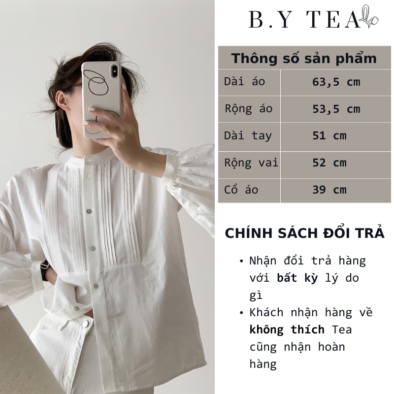 Áo sơ mi nữ, áo babydoll cổ tàu tay bồng tiểu thư xinh xắn phong cách Thời Trang B.Y Tea Clothing.