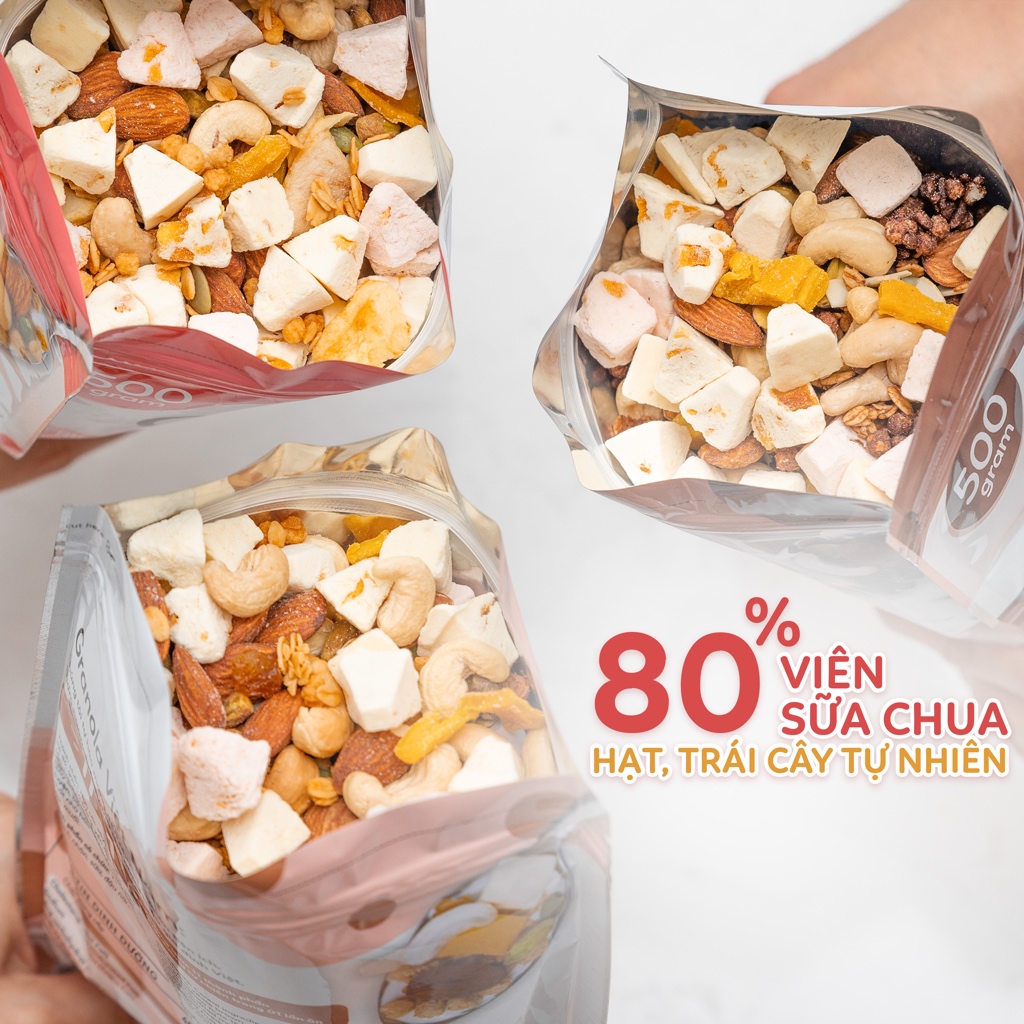 Granola 03 Vị Nhiều Hạt Nhiều Viên Sữa Chua Sấy Ngũ Cốc Ăn Kiêng Befresco 500g