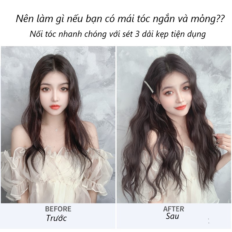 Tóc Giả Tóc Kẹp Phím Sét 3 Dải Kẹp Xoăn Sóng Nước Phong Cách Hàn Quốc siêu HOT