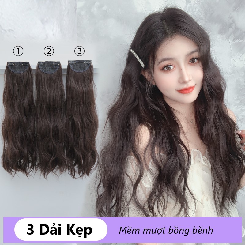 Tóc Giả Tóc Kẹp Phím Sét 3 Dải Kẹp Xoăn Sóng Nước Phong Cách Hàn Quốc siêu HOT
