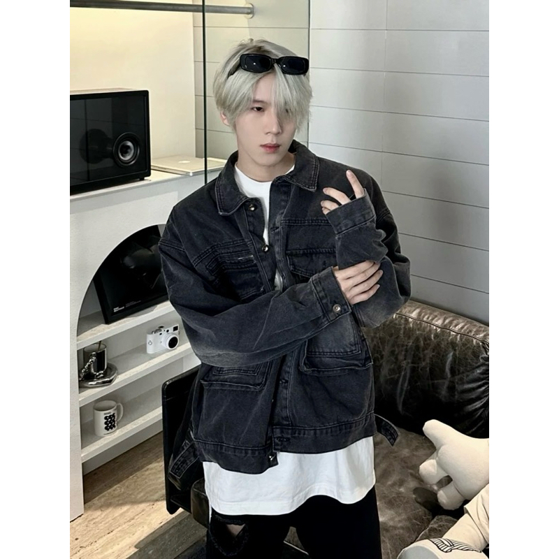 Áo khoác jean unisex,chất dày dặn wash màu xám Jizi