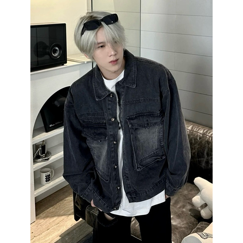 Áo khoác jean unisex,chất dày dặn wash màu xám Jizi