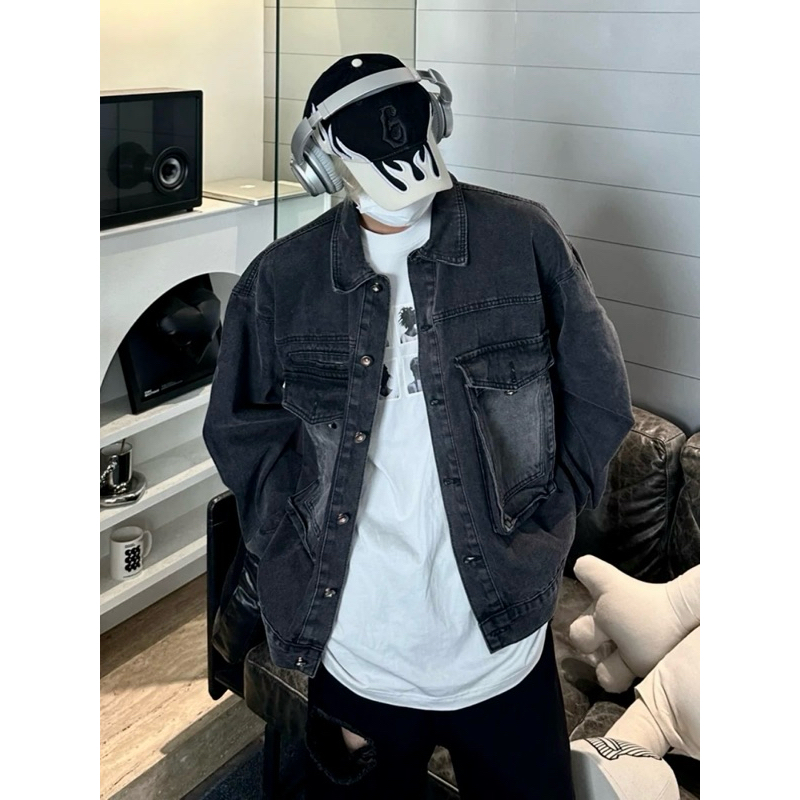 Áo khoác jean unisex,chất dày dặn wash màu xám Jizi
