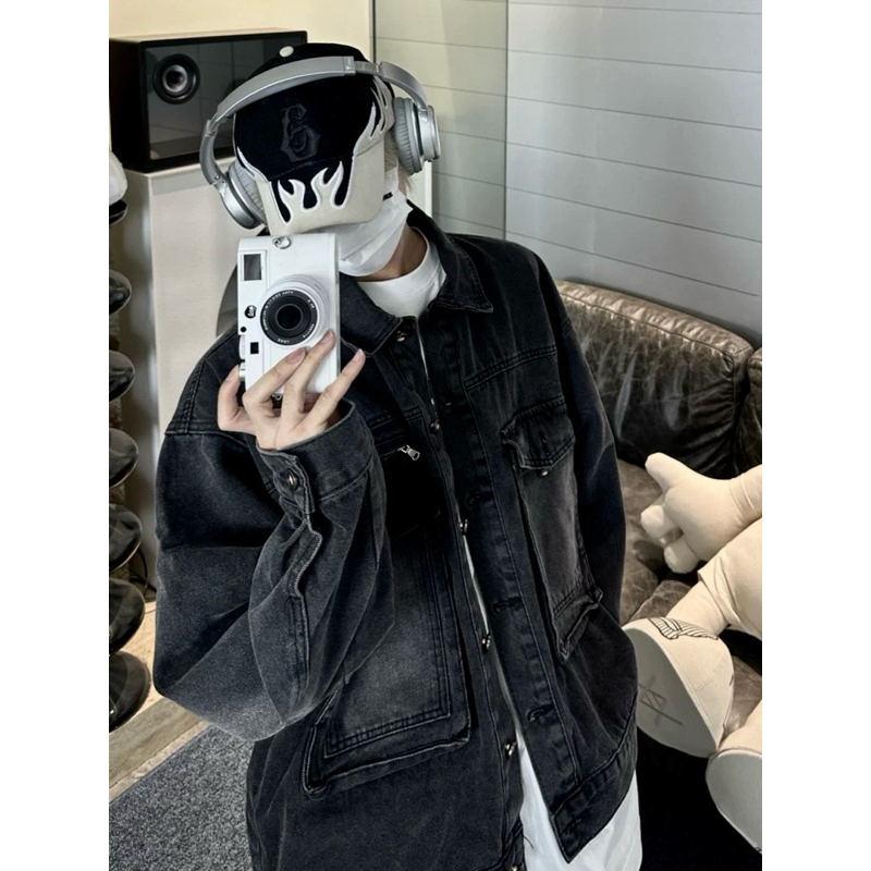 Áo khoác jean unisex,chất dày dặn wash màu xám Jizi