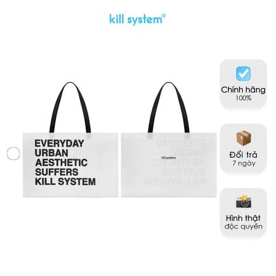 Túi vải không dệt Killsystem chữ in màu trắng quai đen