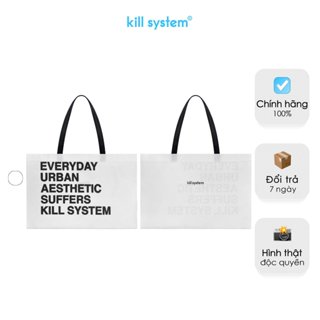 Túi vải không dệt Killsystem chữ in màu trắng quai đen