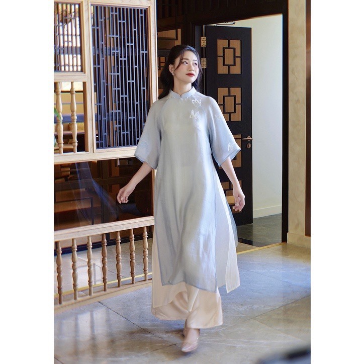 Áo dài cách tân nữ dáng xuông, chất tơ nhăn cao cấp cho nàng Chubby