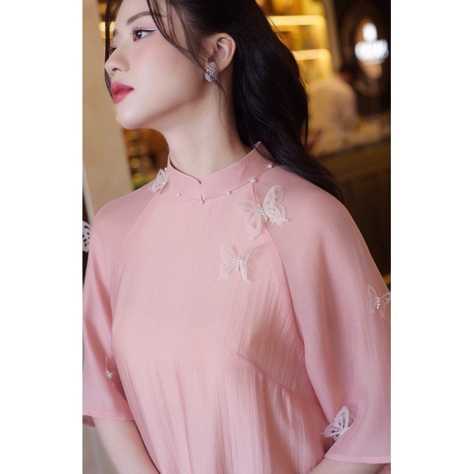 Áo dài cách tân nữ dáng xuông, chất tơ nhăn cao cấp cho nàng Chubby
