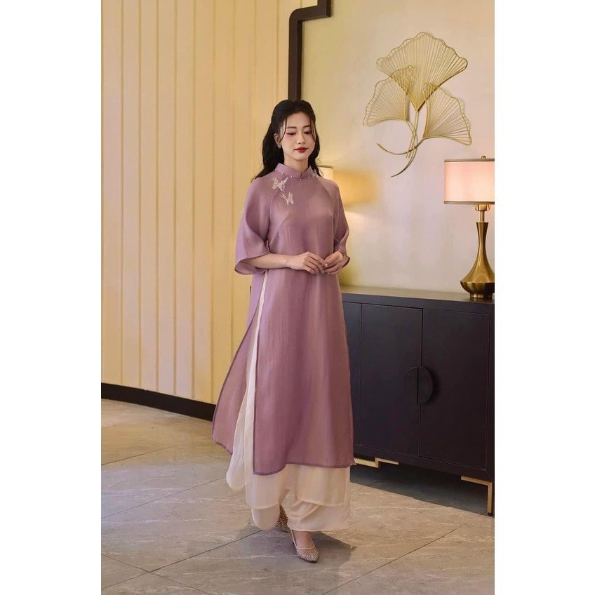 Áo dài cách tân nữ dáng xuông, chất tơ nhăn cao cấp cho nàng Chubby