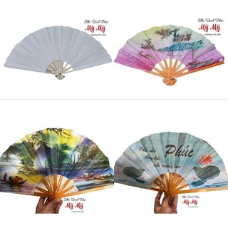 [ HOẢ TỐC ] Quạt giấy cầm tay màu trắng và phong cảnh