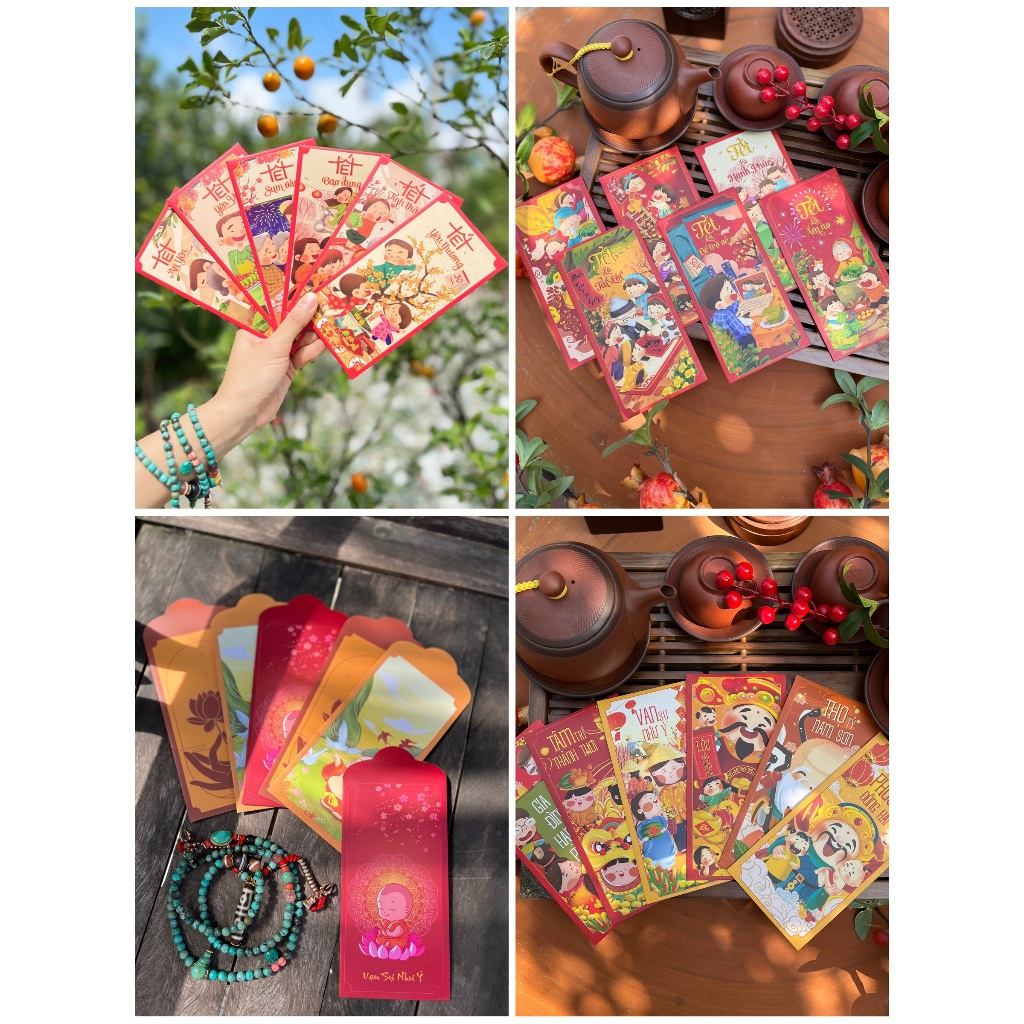 Sét 12 Bao Lì Xì TẾT THIẾT KẾ đặc sắc - Tổng hợp các mẫu - Giấy C150 cán mờ in sắc nét