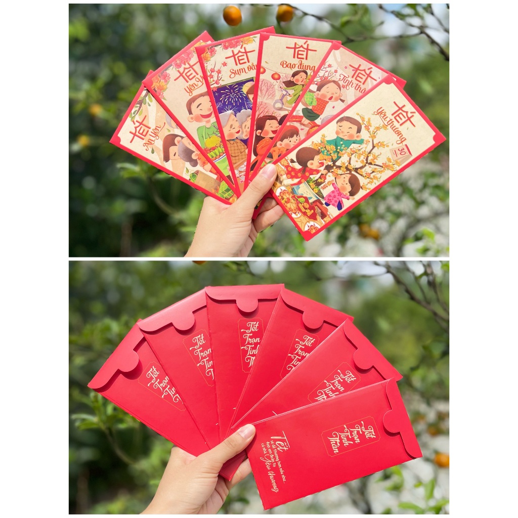 Sét 12 Bao Lì Xì TẾT THIẾT KẾ đặc sắc - Tổng hợp các mẫu - Giấy C150 cán mờ in sắc nét