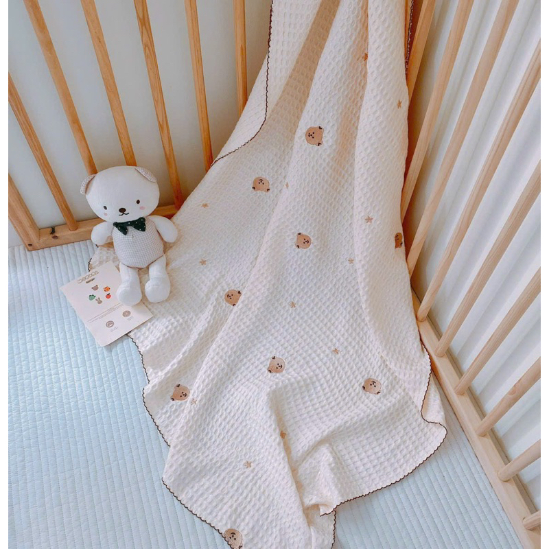 Chăn lưới, chăn thêu vải Waffle vải sợi tre cao cấp Monona cho bé