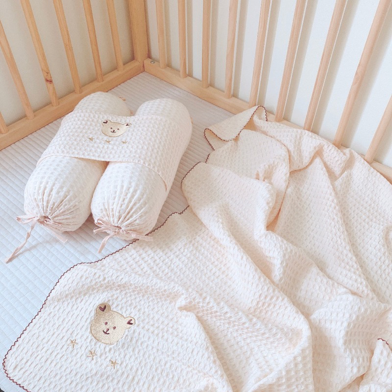 Chăn lưới, chăn thêu vải Waffle vải sợi tre cao cấp Monona cho bé